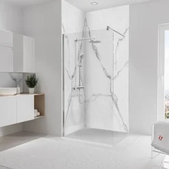 Schulte Panneau mural de salle de bains l.100 x H.255 cm, effet marbre de carrare blanc mat, Décodesign Softtouch vendu par 2* Panneau Mural De Salle De Bains