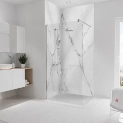 Schulte Panneau mural de salle de bains l.100 x H.255 cm, effet marbre de carrare blanc brillant, Décodesign Brio vendu par 2* Panneau Mural De Salle De Bains