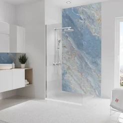 Schulte Panneau mural de salle de bains l.100 x H.255 cm, effet marbre bleu, DécoDesign Softtouch