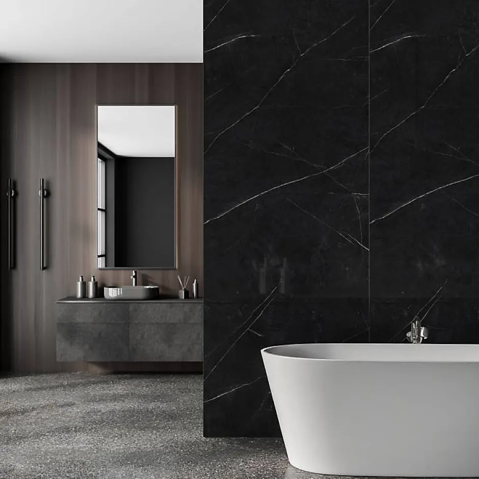 Decoon Panneau Mural Douche SPC/PVC Décor Marbre Noir satiné - 90x260cm - 2,34M²* Panneau Mural De Salle De Bains