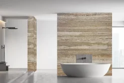 Stone Evolution Panneau 2500x1200x25 mm en véritable Travertin strié sur composite à chants nus* Panneau Mural De Salle De Bains