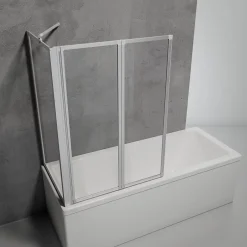 Schulte Pare baignoire à coller 2 volets + paroi de retour fixe, 89 x 70 x 120 cm, alu-argenté,* Pare-Baignoire