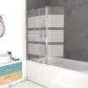Aurlane Pare baignoire + volet pivotant 130x105- Profile aluminium chrome et verre transparent bande depolie* Pare-Baignoire
