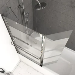 Aurlane Pare baignoire + volet pivotant 130x105- Profile aluminium chrome et verre transparent bande depolie* Pare-Baignoire