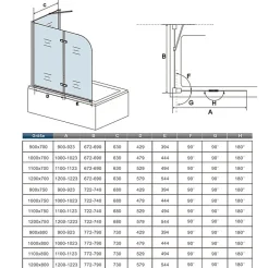 AICA Sanitaire Pare baignoire 2 volet pliante et pivotant chrome - L.90+80 x H.140 cm en 6mm verre anticalcaire