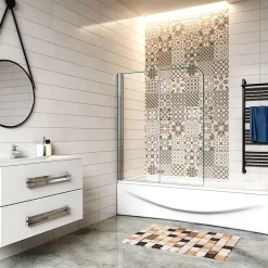 AICA Sanitaire Pare baignoire 2 volet pliante et pivotant chrome - L.110 x H.140 cm en 6mm verre anticalcaire* Pare-Baignoire