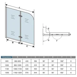 AICA Sanitaire Pare baignoire 2 volet pliante et pivotant chrome - L.110 x H.140 cm en 6mm verre anticalcaire* Pare-Baignoire