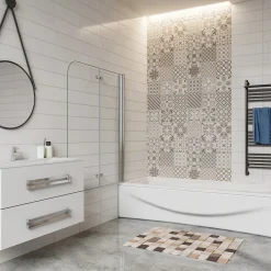 AICA Sanitaire Pare baignoire 2 volet pliante et pivotant chrome - L.90 x H.140 cm en 6mm verre anticalcaire