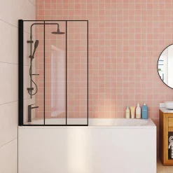 IDMarket Pare baignoire 1 volet 70x120 cm sérigraphié effet verrière avec profilé en aluminium noir* Pare-Baignoire