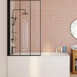 IDMarket Pare baignoire 1 volet 80x140 cm sérigraphié effet verrière avec profilé en aluminium noir