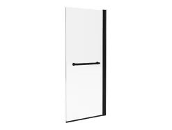Vente-unique Pare baignoire avec porte-serviette en métal noir mat au style industriel - 70 x 140 cm - TOBIN