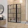 Aurlane Pare baignoire avec volet pivotant - profile noir mat - 130x104 (HxL) - verre 5mm sérigraphié