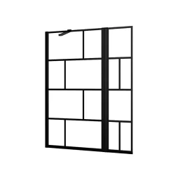 Aurlane Pare baignoire avec volet pivotant - profile noir mat - 130x104 (HxL) - verre 5mm sérigraphié