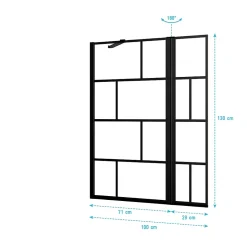 Aurlane Pare baignoire avec volet pivotant - profile noir mat - 130x104 (HxL) - verre 5mm sérigraphié