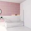 AICA Sanitaire Pare baignoire Blanc mat au angle arrondis pivotant à 180 degrés,L70xH130cm,4mm verre trempé, style industriel* Pare-Baignoire