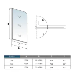 AICA Sanitaire Pare baignoire Blanc mat au angle arrondis pivotant à 180 degrés,L70xH130cm,4mm verre trempé, style industriel* Pare-Baignoire