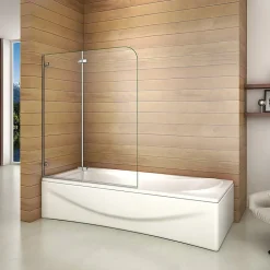AICA Sanitaire Pare baignoire chromé 2 volets - L.120 x H.140cm - 5mm verre sécurité - Pivotant et repliable 180 degré
