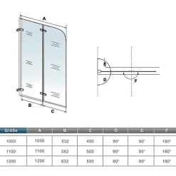 AICA Sanitaire Pare baignoire chromé 2 volets - L.120 x H.140cm - 5mm verre sécurité - Pivotant et repliable 180 degré