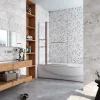 AICA Sanitaire Pare baignoire chromé pivotant L.100 x 140 cm avec 2 étagères et porte-serviette - 6mm verre sécurité