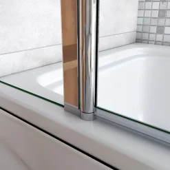 AICA Sanitaire Pare baignoire chromé pivotant L.100 x 140 cm avec 2 étagères et porte-serviette - 6mm verre sécurité