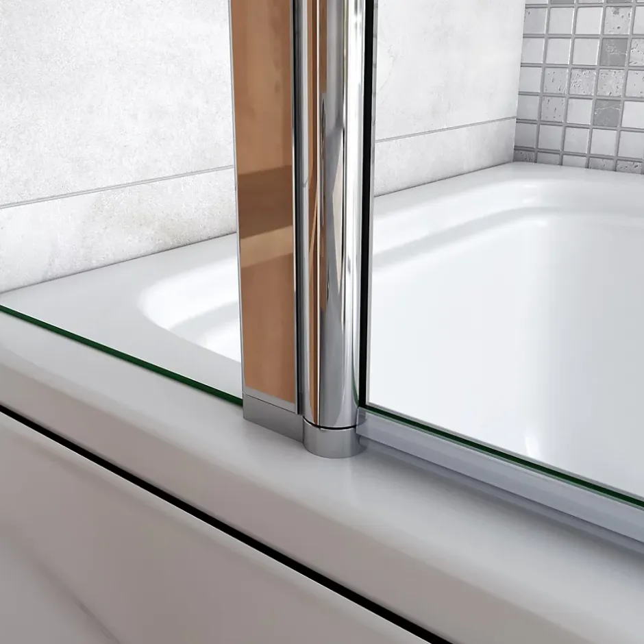 AICA Sanitaire Pare baignoire chromé pivotant L.100 x 140 cm avec 2 étagères et porte-serviette - 6mm verre sécurité