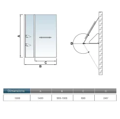 AICA Sanitaire Pare baignoire chromé pivotant L.100 x 140 cm avec 2 étagères et porte-serviette - 6mm verre sécurité