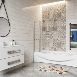 AICA Sanitaire Pare baignoire chromé pivotante L.120 x 140 cm avec 2 étagères - 6mm verre sécurité - solution pratique, élégante* Pare-Baignoire