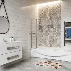 AICA Sanitaire Pare baignoire chromé pivotante L.120 x 140 cm avec 2 étagères - 6mm verre sécurité - solution pratique, élégante* Pare-Baignoire