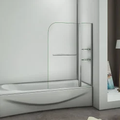 AICA Sanitaire Pare baignoire chromé pivotante L.100 x 140 cm avec 2 étagères - 6mm verre sécurité - solution pratique, élégante* Pare-Baignoire