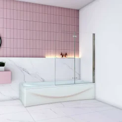AICA Sanitaire Pare baignoire Chrome au angle arrondis pivotant 180 degrés,L100xH140cm, 6mm verre anticalcaire avec porte serviette* Pare-Baignoire