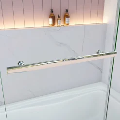 AICA Sanitaire Pare baignoire Chrome au angle arrondis pivotant 180 degrés,L100xH140cm, 6mm verre anticalcaire avec porte serviette* Pare-Baignoire
