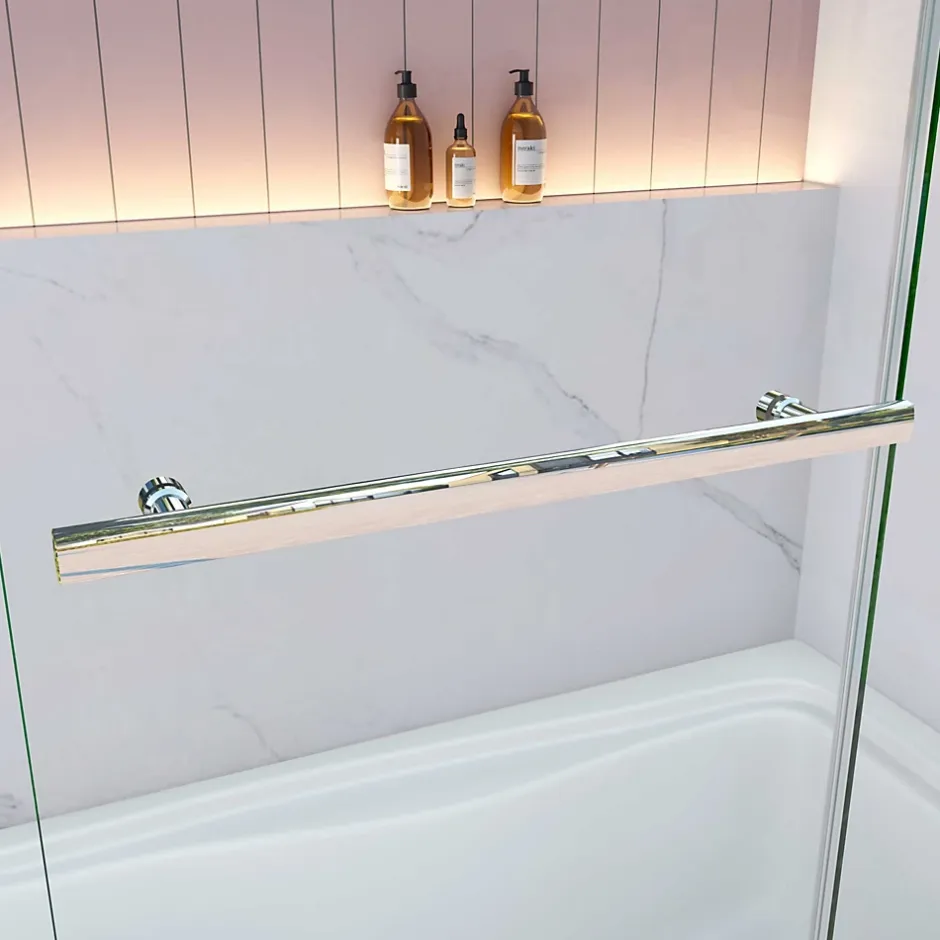 AICA Sanitaire Pare baignoire Chrome au angle arrondis pivotant 180 degrés,L100xH140cm, 6mm verre anticalcaire avec porte serviette* Pare-Baignoire