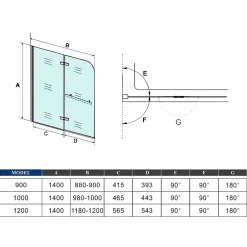AICA Sanitaire Pare baignoire Chrome au angle arrondis pivotant 180 degrés,L100xH140cm, 6mm verre anticalcaire avec porte serviette* Pare-Baignoire