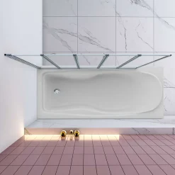 AICA Sanitaire Pare baignoire Chrome pliante,L120xH140cm avec pliante 5 volets pliants 180 degrés,Installation réversible,4mm verre trempé* Pare-Baignoire