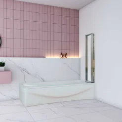 AICA Sanitaire Pare baignoire Chrome pliante,L120xH140cm avec pliante 5 volets pliants 180 degrés,Installation réversible,4mm verre trempé* Pare-Baignoire