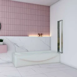 AICA Sanitaire Pare baignoire Chrome pliante,L120xH140cm avec pliante 5 volets pliants 180 degrés,Installation réversible,4mm verre trempé* Pare-Baignoire