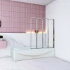 AICA Sanitaire Pare baignoire Chrome pliante L100xH140cm avec pliante 4 volets pliants 180 degrés,Installation réversible,4mm verre trempé* Pare-Baignoire
