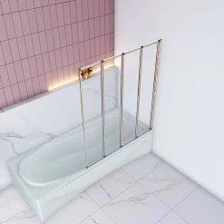 AICA Sanitaire Pare baignoire Chrome pliante L100xH140cm avec pliante 4 volets pliants 180 degrés,Installation réversible,4mm verre trempé* Pare-Baignoire