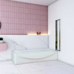 AICA Sanitaire Pare baignoire Chrome pliante L100xH140cm avec pliante 4 volets pliants 180 degrés,Installation réversible,4mm verre trempé* Pare-Baignoire