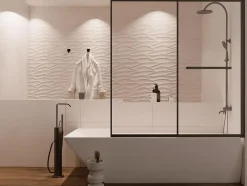 Vente-unique Pare baignoire coulissant noir mat avec porte serviette - 120x140 cm - WAIMEA* Pare-Baignoire