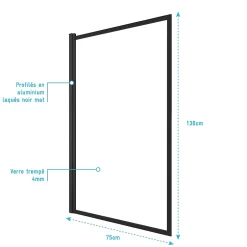 Galedo Pare baignoire Dark Edge pivotant noir 130 x 75cm