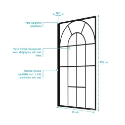 Aurlane Pare Baignoire Déco 75x130 cm - Verre Trempé 4 mm Sérigraphie Verrière - Profilé Noir Mat