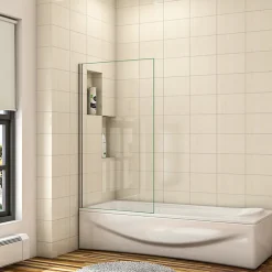 AICA Sanitaire Pare baignoire fixe 1 volet chrome - L.40 x H.130 cm en 5mm verre anticalcaire* Pare-Baignoire