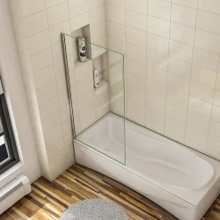 AICA Sanitaire Pare baignoire fixe 1 volet chrome - L.40 x H.130 cm en 5mm verre anticalcaire* Pare-Baignoire