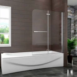 AICA Sanitaire Pare baignoire L.120 x H.140cm pivotant à 180 avec 2 étagères et porte-serviette - 6mm verre sécurit -Installation réversible* Pare-Baignoire