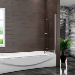 AICA Sanitaire Pare baignoire L.120 x H.140cm pivotant à 180 avec 2 étagères et porte-serviette - 6mm verre sécurit -Installation réversible* Pare-Baignoire
