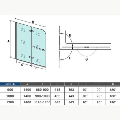 AICA Sanitaire Pare baignoire L.100 x H.140cm pivotant à 180 avec 2 étagères et porte-serviette - 6mm verre sécurit -Installation réversible* Pare-Baignoire
