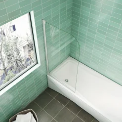 AICA Sanitaire Pare baignoire L.70 x H.130cm profilé blanc écran paroi pivotante - Installation réversible - 4mm verre sécurité