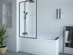 Vente-unique Pare baignoire noir mat style industriel - 80 x 140 cm - Verre trempé - BRADENTON* Pare-Baignoire