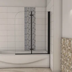 AICA Sanitaire pare baignoire noir pivotante pliant 120x140cm,paroi fixée,5mm verre anticalcaire,noir mat en métal style et simplicité* Pare-Baignoire